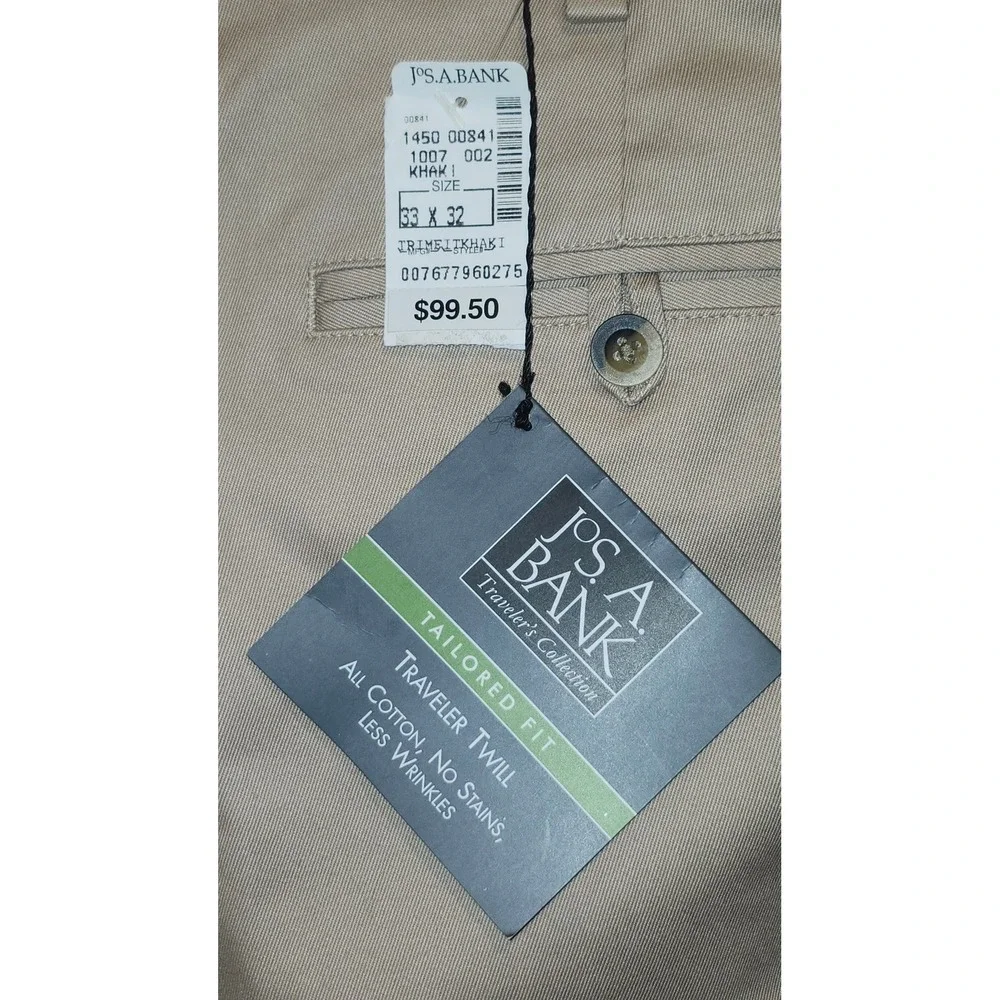 Jos. A. Bank Traveler's Collection Khaki Chinos Tailored Fit 33x32 1450-00841